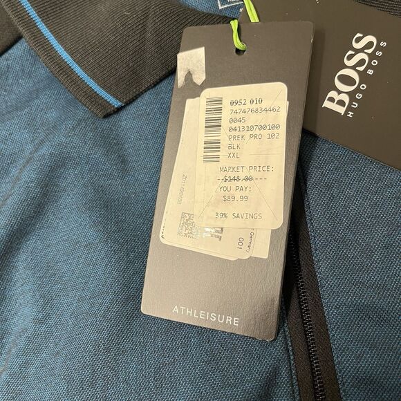 NWT Boss Hugo Boss Men's 1/4 Zip Performance Golf Polo Shirt Blue Black XXL - Picture 10 of 14